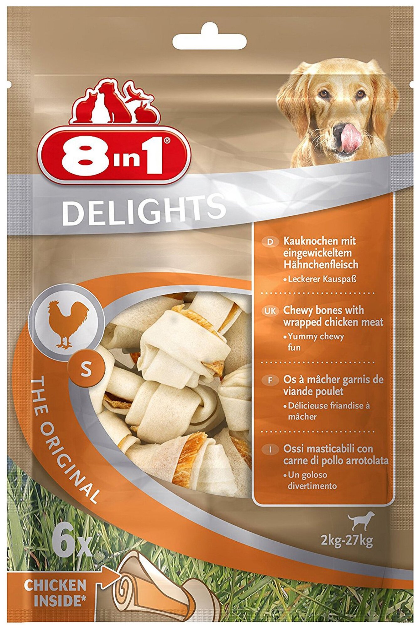 8in1 DELIGHTS S косточки с куриным мясом для собак малых и средних пород, 6 х 11 см