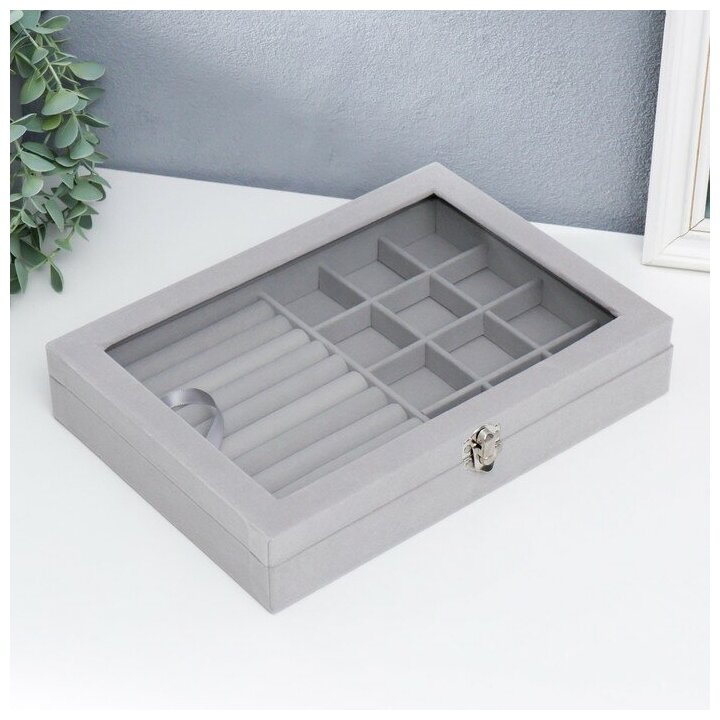 фото Шкатулка бархат для украшений "Серый туман" 5х20х28 см 7313538