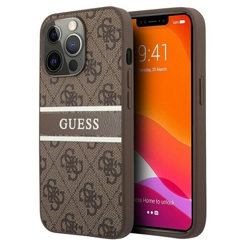 Чехол Guess 4G Stripe printed logo Hard для iPhone 13 Pro, коричневый