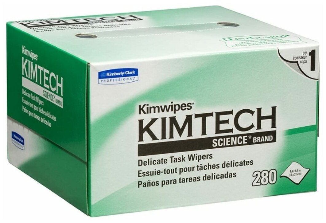 Салфетки безворсовые профессиональные KimWipes Kimtech для оптики ; линз фотоаппаратов ; очков ; смартфонов ; часов ; маникюра 280 шт.