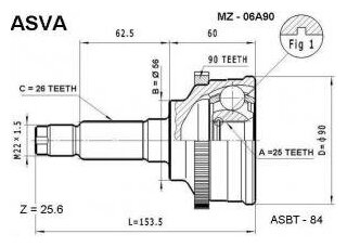 Шрус наружный 25x56x26 Asva MZ06A90 Mazda: 25*56*26 G034-25-500A G034-25-600C G044-25-600 GA44-25-500A Mazda 626 Iii