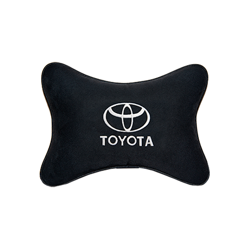 фото Подушка на подголовник алькантара black (белая) с логотипом автомобиля toyota vital technologies