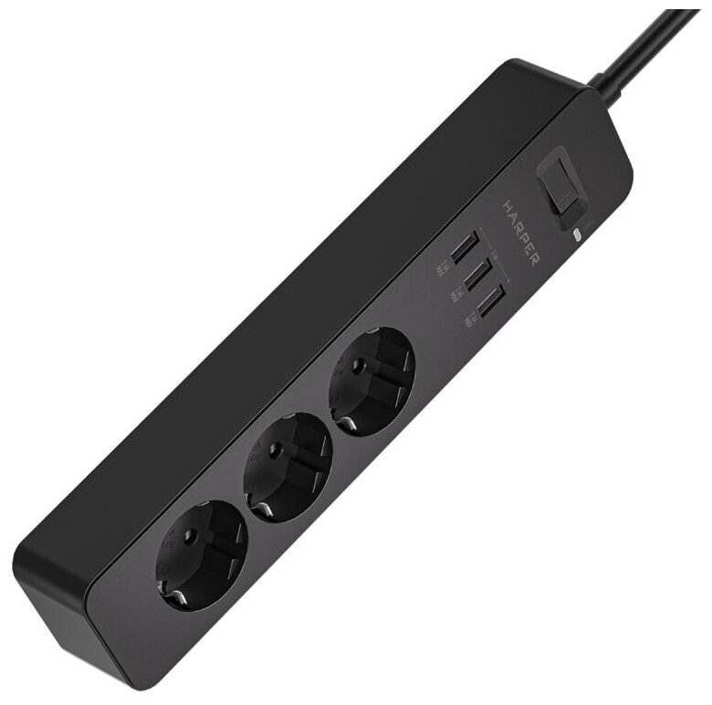 Сетевой фильтр (удлинитель) с USB зарядкой HARPER UCH-325, черный - фотография № 3