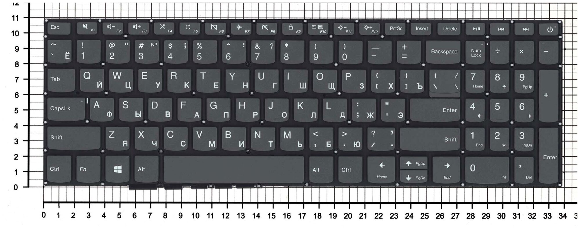 Клавиатура для ноутбука Lenovo IdeaPad 320-15IAP черно-серая без рамки