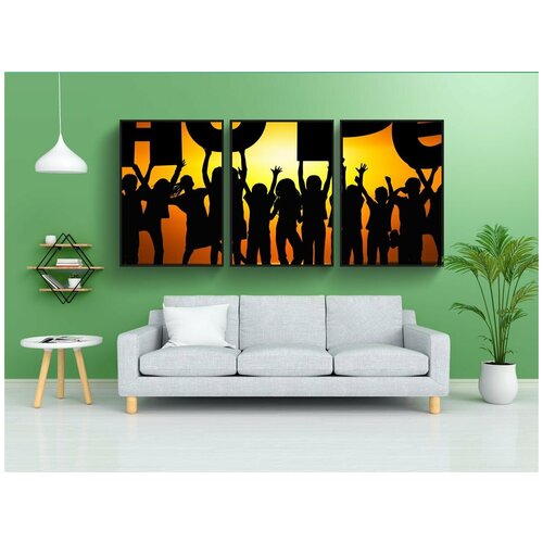 фото Набор модулных постеров для интерьера "дети, силуэт, ура" 60x90 см. в тубусе, без рамки lotsprints