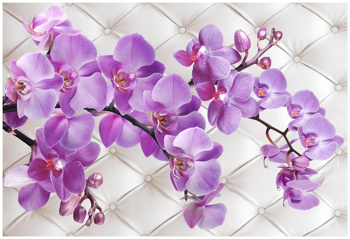 Флизелиновые фотообои Уютная стена "3D орхидея на кожаном фоне" 400х270 см с текстурой Песок