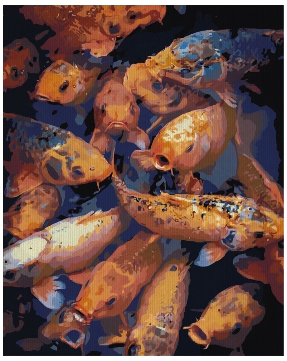 Картина по номерам на холсте с подрамником 40х50 см. Природа, животные, рыбы, птицы. "Рыбки Кои", арт. 2086/