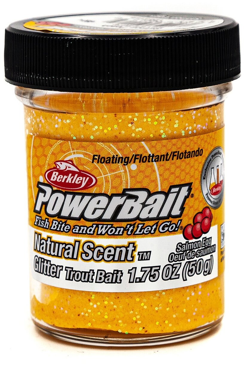 Форелевая паста BERKLEY PowerBait Natural SCENT Glitter 50 гр (Икра, цв. Персик) / Паста Беркли / Рыбалка на форель / Всесезонная / Свежая партия / Производство США