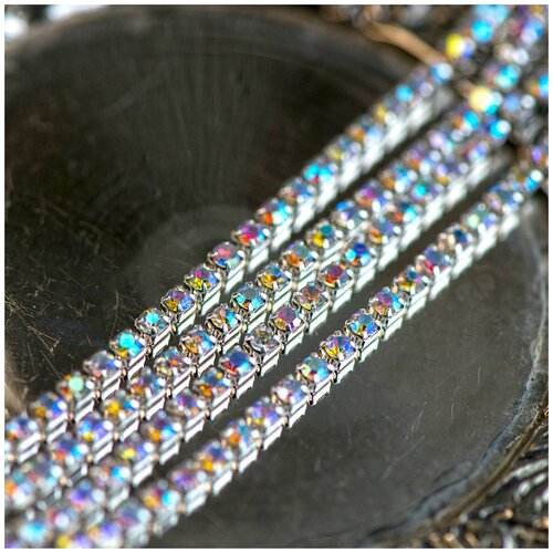 Цепочка со стразами Cristal AB 1 метр / цепочка для бижутерии /для украшений, сталь цвет: серебро, 2,5 мм.