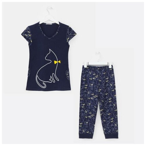 фото Костюм женский (футболка, бриджи) цвет синий, размер 44 без бренда