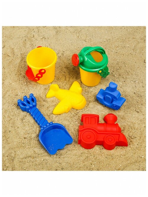 Набор для игры в песке, ведро, совок, лейка, 4 формочки, цвета микс, MikiMarket