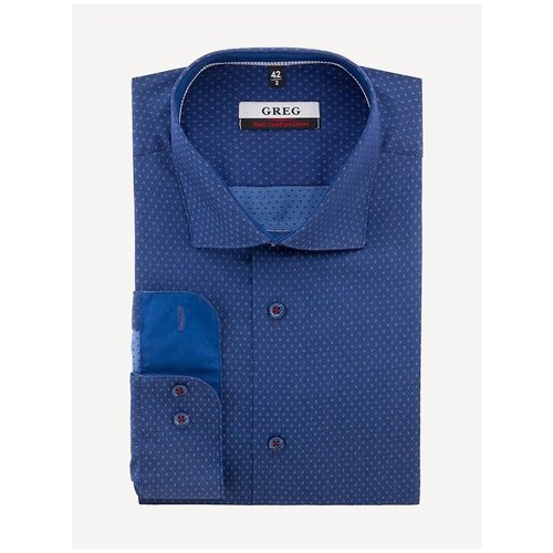 фото Рубашка мужская длинный рукав greg 233/131/8774/z/1p, полуприталенный силуэт / regular fit, цвет синий, рост 174-184, размер ворота 45