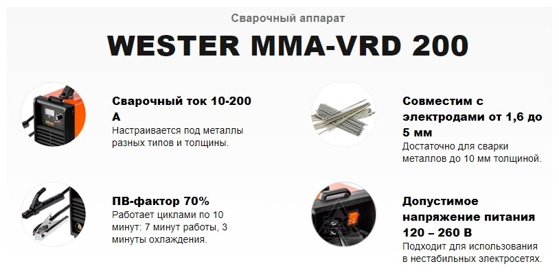 Сварочный аппарат инвертор WESTER MMA-VRD 200 [284338] - фото №9