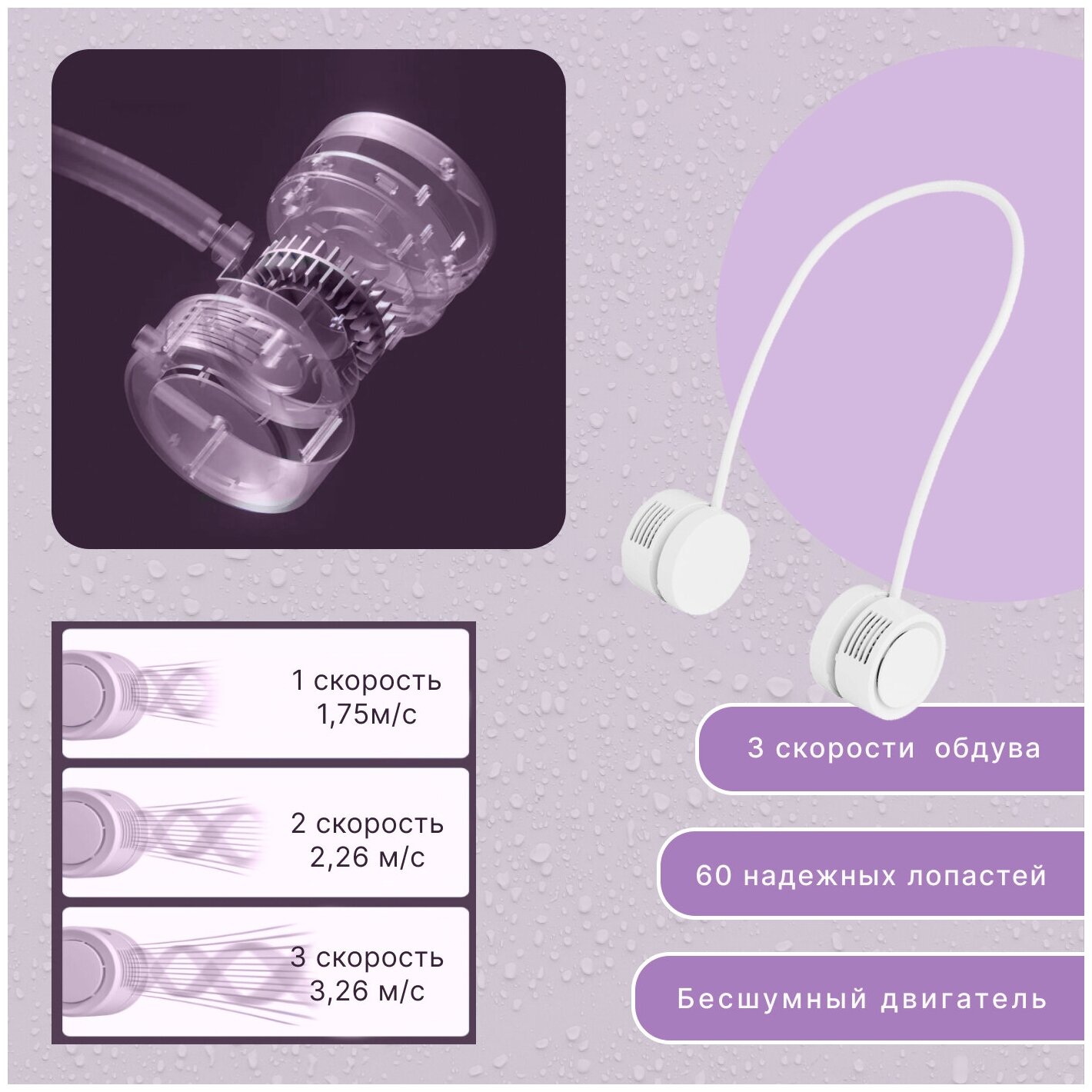 Портативный подвесной вентилятор на шею, складной, беспроводной - фотография № 6