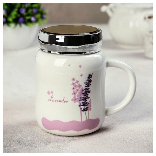 фото Кружка лаванда, 500 мл, с зеркальной крышкой, рисунок микс 3929419 . yandex market