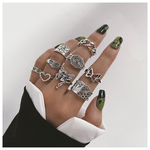 Набор колец 9шт винтаж готика ретро сердца / aboba
