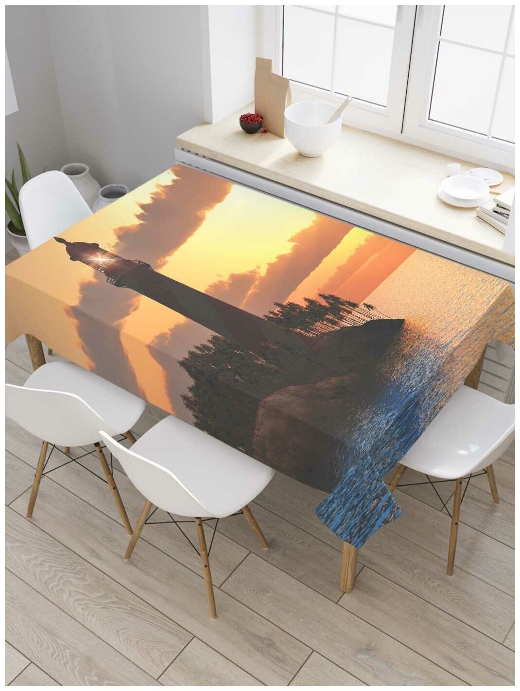 Скатерть прямоугольная JoyArty на кухонный стол "Спасательный маяк" из оксфорда, 180x145 см