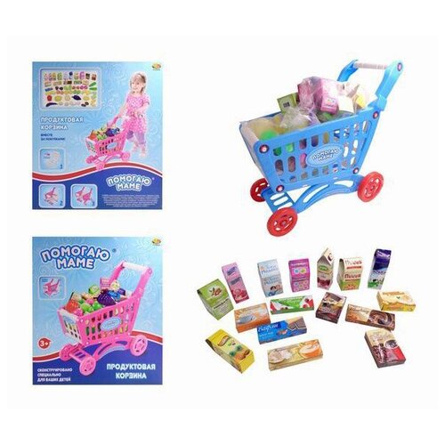 фото Корзина-тележка для продуктов "помогаю маме", 53 предмета в наборе junfa toys