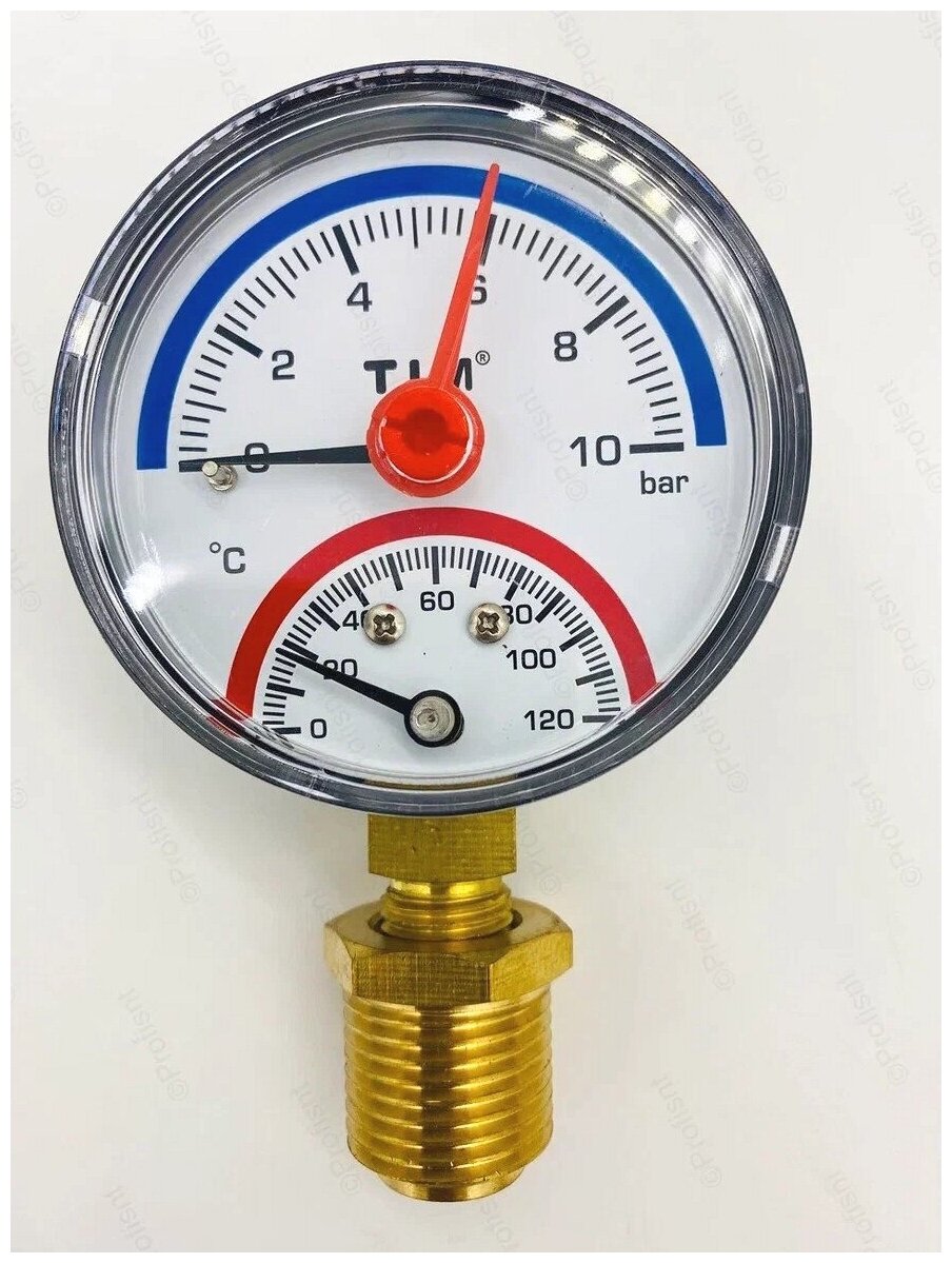 Термоманометр радиальный 10 бар, D63мм TIM арт. Y-63-10