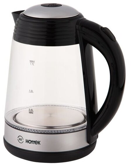 Чайник HOTTEK HT-960-019 1.7л. 2200Вт пластик/стекло, черный/серебристый (HT-960-019)