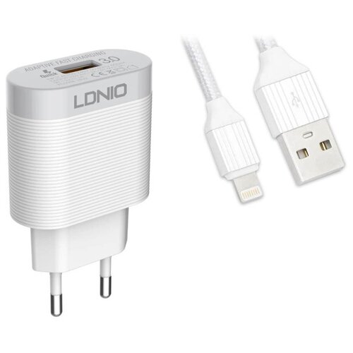 фото Зарядное устройство ldnio a303q usb + lightning qc 3.0 18w white ld_b4369