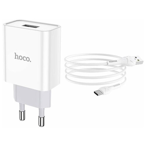 фото Сетевое зарядное устройство с кабелем usb type-c hoco c81a asombroso single - белое