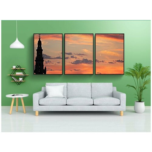 фото Набор модулных постеров для интерьера "заход солнца, вечернее небо, атмосферный" 60x90 см. в тубусе, без рамки lotsprints