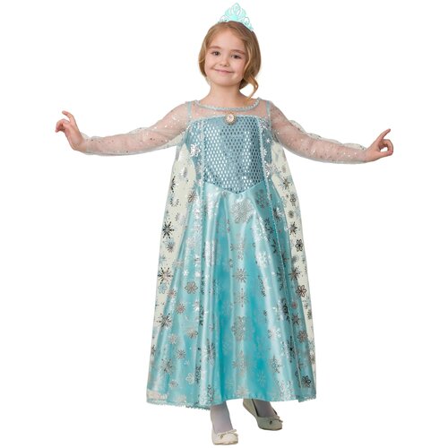 Карнавальный костюм «Эльза», сатин 2, платье, корона, р. 30, рост 116 см
