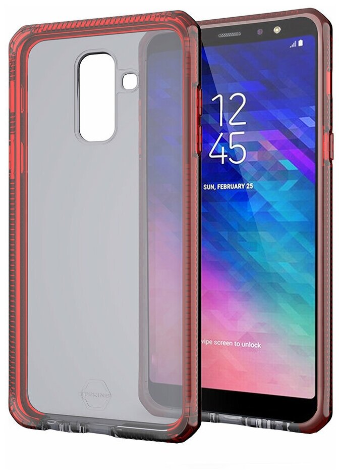 Чехол ITSKINS для Samsung Galaxy A6+, SUPREME CLEAR, противоударный, красный-чёрный