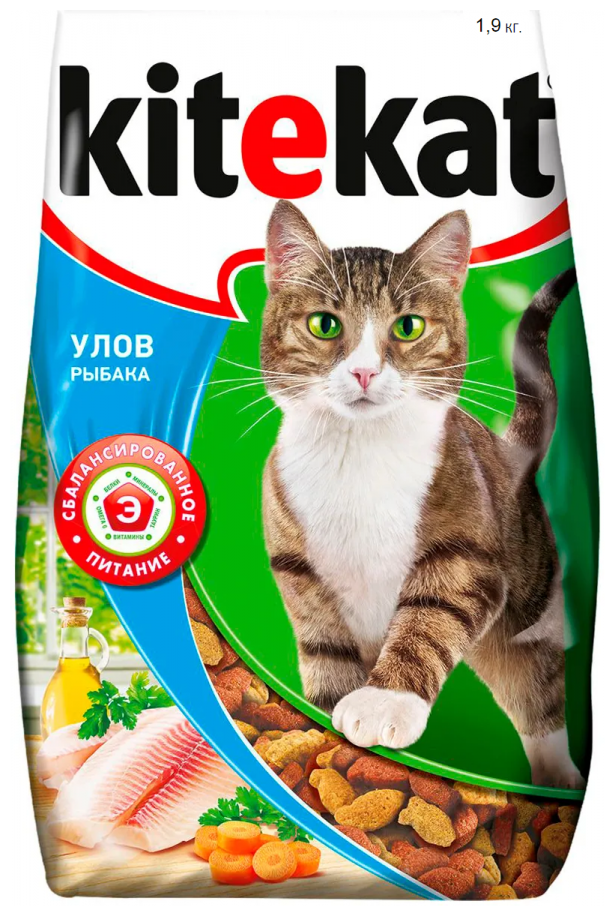 Корм сухой Kitekat для взрослых кошек, Улов рыбака, 1,9 кг