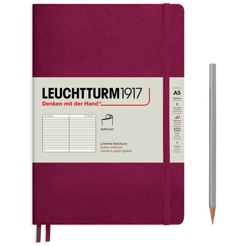 Блокнот Leuchtturm Medium A5 61л в линейку мягкая обложка Красный Портвейн