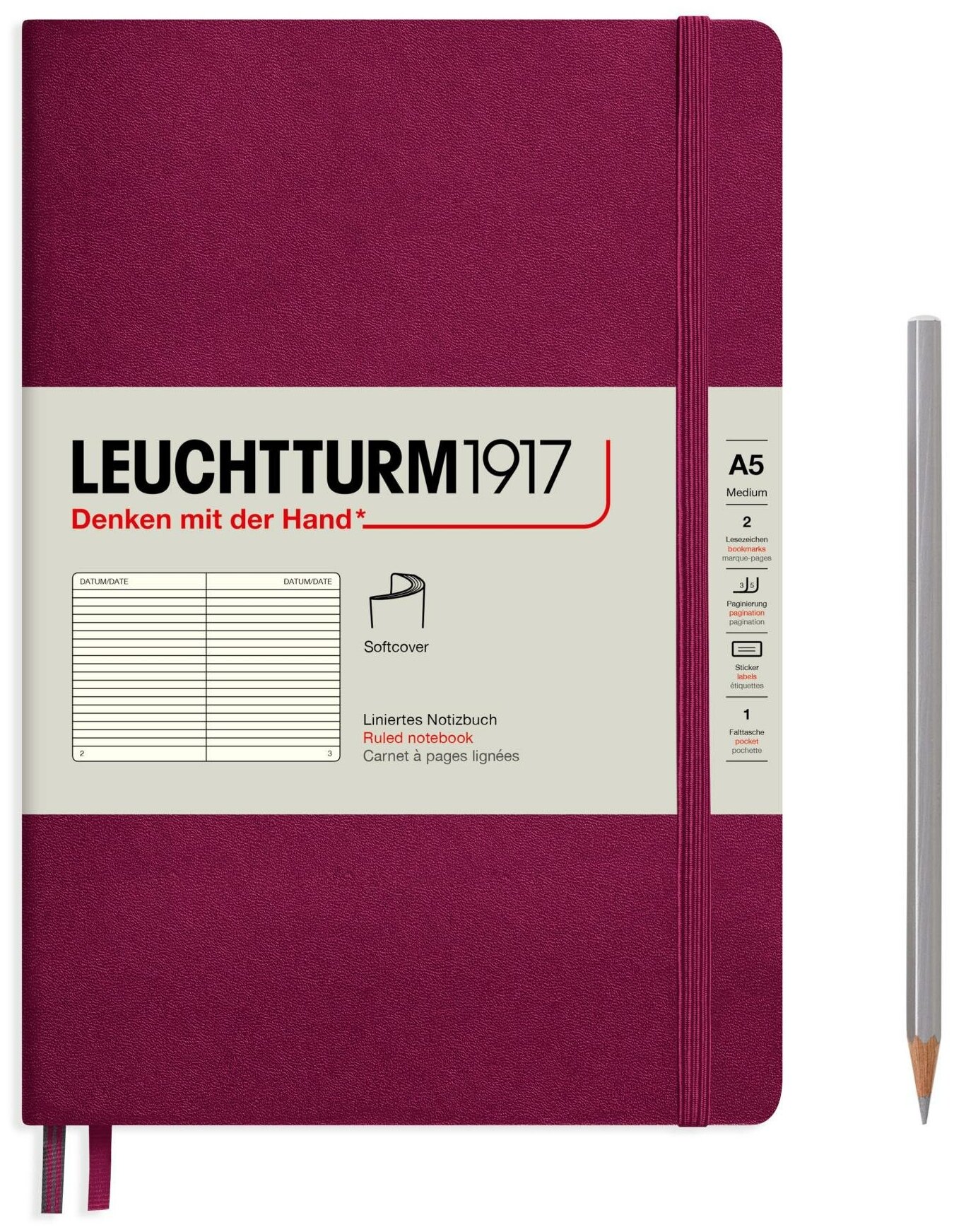 Записная книжка Leuchtturm Medium A5 Port Red мягкая обложка 123 стр клетка (362834)