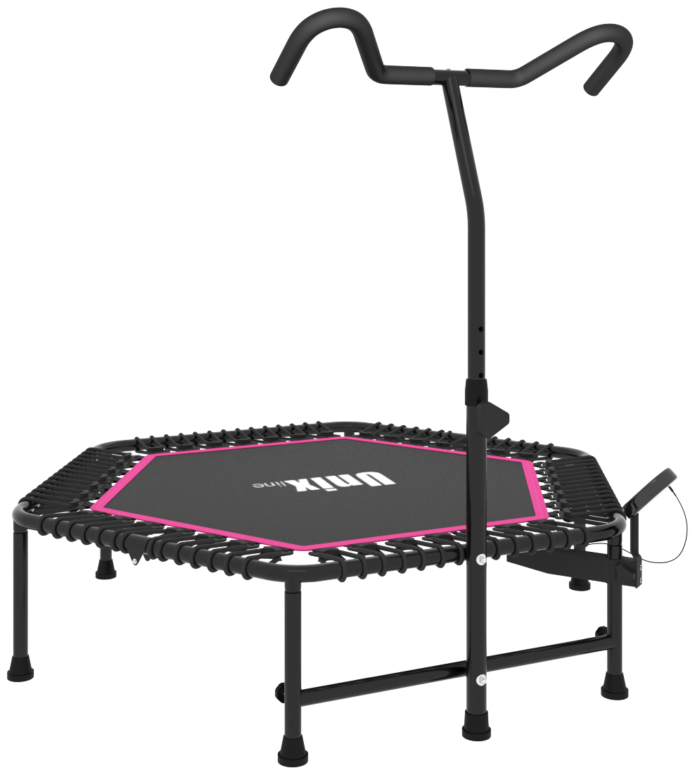 Батут UNIX Line FITNESS Pink PRO (130), счетчик прыжков, эргономичная ручка, розовый UNIXLINE