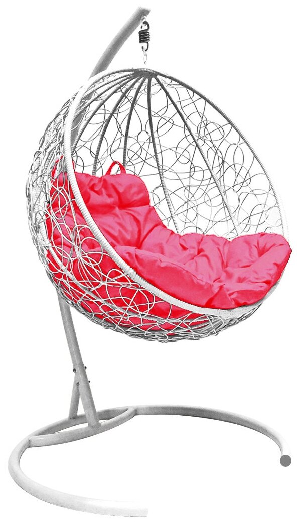 Подвесное кресло m-group круглый ротанг белое, розовая подушка - фотография № 1