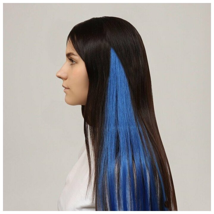 Локон накладной прямой волос на заколке 50 см 5 гр цвет синий