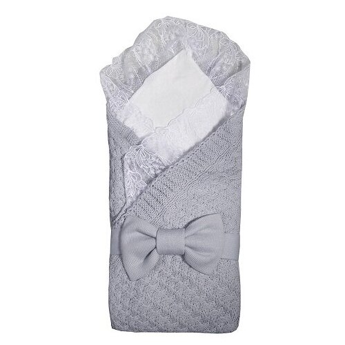 фото Комплект одежды babyedel детский, одеяло и плед и уголок и бант, размер 56, серый