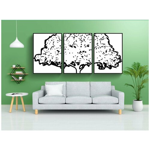 фото Набор модулных постеров для интерьера "дерево, структура дерева, силуэт" 60x90 см. в тубусе, без рамки lotsprints