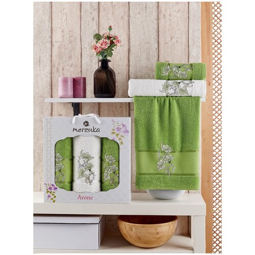 фото Oran merzuka полотенце yanina цвет: зелёный (50х90 см - 2 шт,70х140 см)