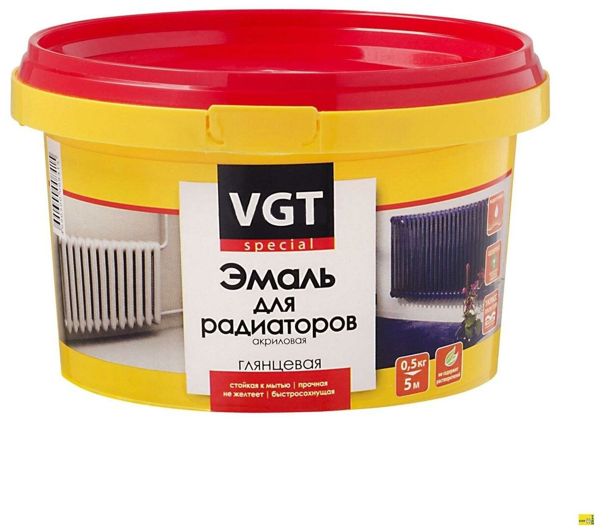 Эмаль акриловая для радиаторов ВД-АК-1179 VGT Профи белая, глянцевая (0,5кг)