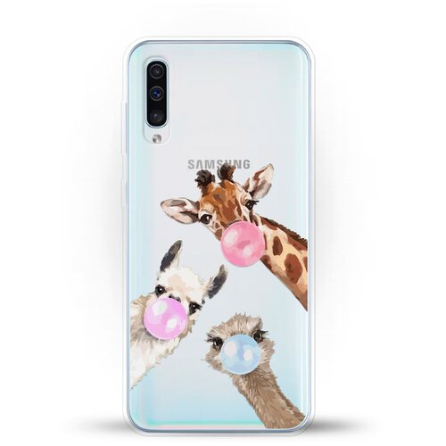 Силиконовый чехол Лама, жираф и страус на Samsung Galaxy A50 силиконовый чехол лама жираф и страус на honor 10i