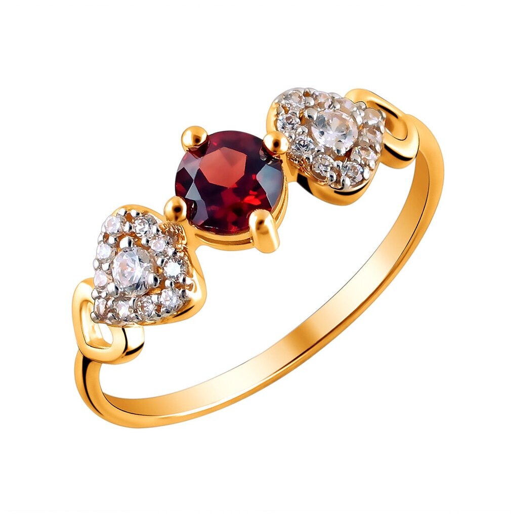 Кольцо Эстет, красное золото, 585 проба, фианит, гранат