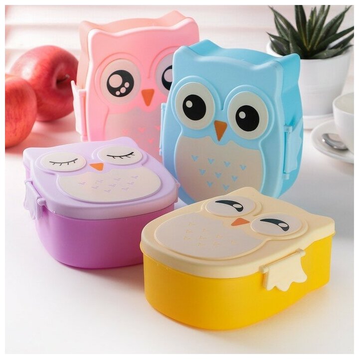 Ланч-бокс SKYPHOS «Совушка» с ложкой, 2 отделения: 300 мл, 450 мл, цвет микс — фото 1