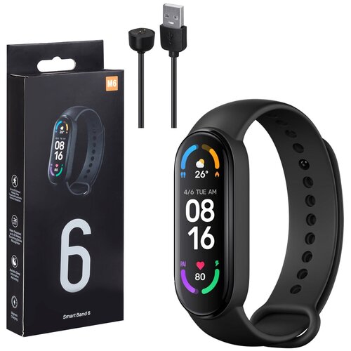 Фитнес браслет Smart Bracelet M6 с магнитной зарядкой чёрный 73000₽