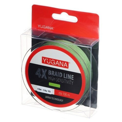 Леска плетеная YUGANA X4 PE, диаметр 0.23 мм, 13.6 кг, 100 м, зелёная