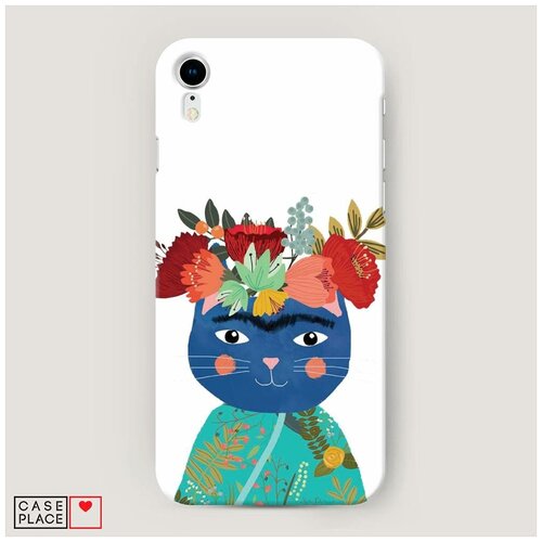 фото Чехол пластиковый iphone xr (10r) кот с цветами case place