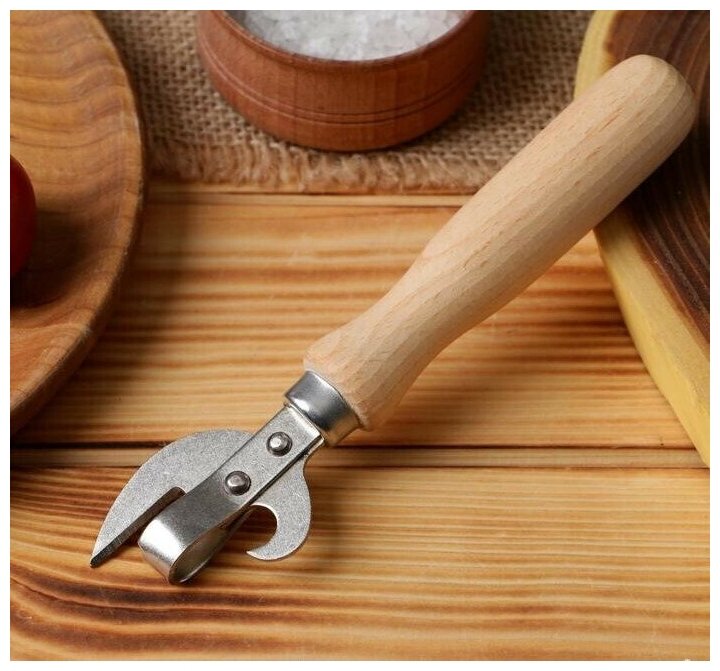 Нож консервный с деревянной ручкой, с заклепками (1 шт.)
