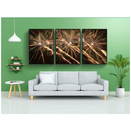 фото Набор модулных постеров для интерьера "фейерверк, канун нового года, ночь" 60x90 см. в тубусе, без рамки lotsprints