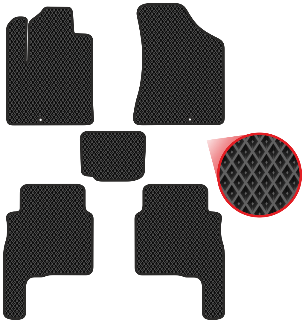 Автомобильные коврики EVA для Hyundai Santa Fe II (2006-2010), чёрные с чёрным кантом, ячейка - ромб