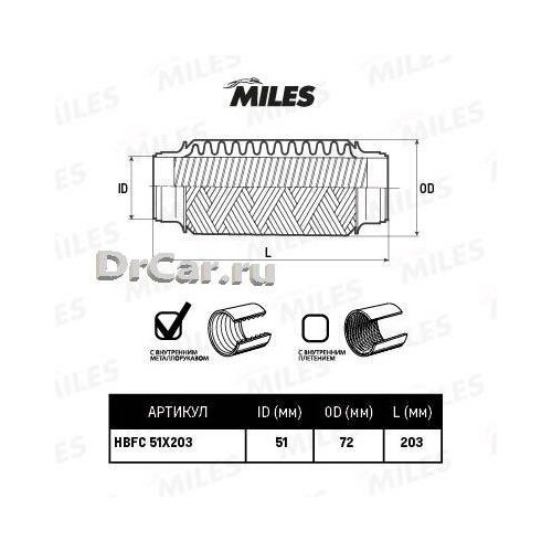 miles антифриз miles Труба гофрированная с внутренним металлорукавом 51X203