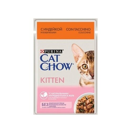 Cat Chow Паучи для котят Кусочки в желе с индейкой и кабачком 1234938912481959, 0,085 кг, 34109 (18 шт)